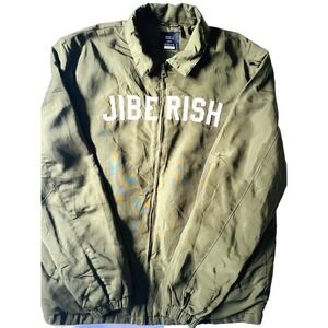 Jiberish Collegiate Varsity Mens Olive Embroidered Blokecore Jacket L Satin Feel